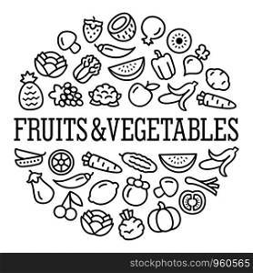 Set of vegetables and fruits icons illustration background in a circular shape