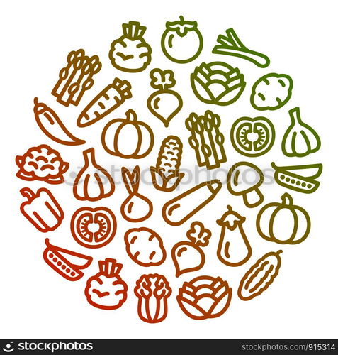 Set of vegetables color icons illustration background in a circular shape