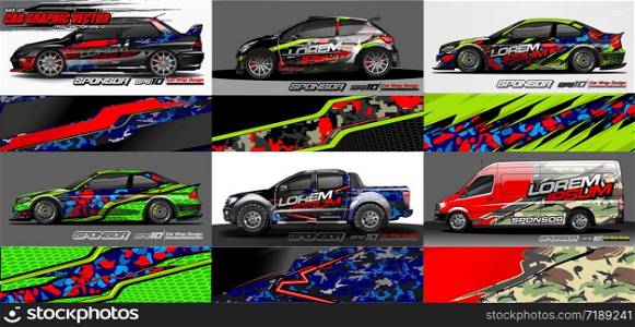 set of vehicle graphic kit vector. Modern abstract background for car wrap branding and automobile sticker decals livery
