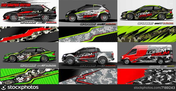 set of vehicle graphic kit vector. Modern abstract background for car wrap branding and automobile sticker decals livery