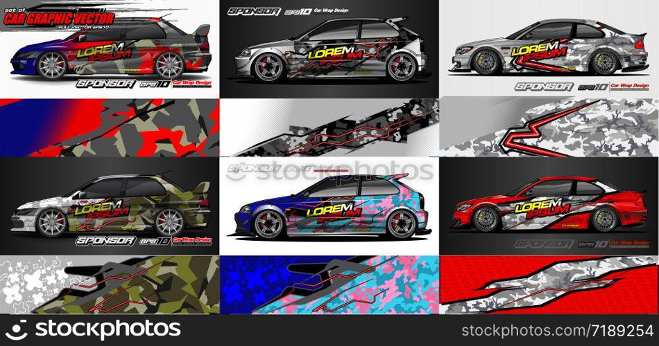 set of vehicle graphic kit vector. Modern abstract background for car wrap branding and automobile sticker decals livery