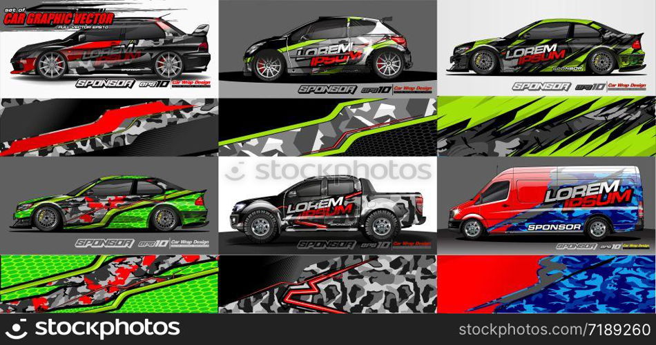 set of vehicle graphic kit vector. Modern abstract background for car wrap branding and automobile sticker decals livery