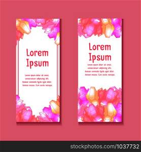 Set of vertical banner with cute multicolored pink crystals with highlights and place for text. Objects separate from the background. Vector cartoon template for cards, invitation, banners and your creativity.. Set of vertical banner with cute multicolored pink crystals with highlights and place for text. Objects separate from the background.