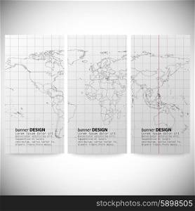 Set of vertical banners. Gray Political World Map Vector.. Set of vertical banners. Gray Political World Map Vector