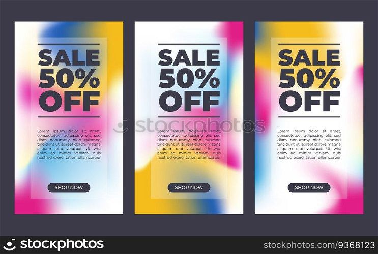Set of vertical geometric Sale banners. Sliced text style. Element for graphic design - ad, poster, flyer, tag, coupon, card. Vector illustration.