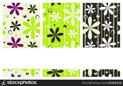 set of vertical retro banners with flowers, vector illustration