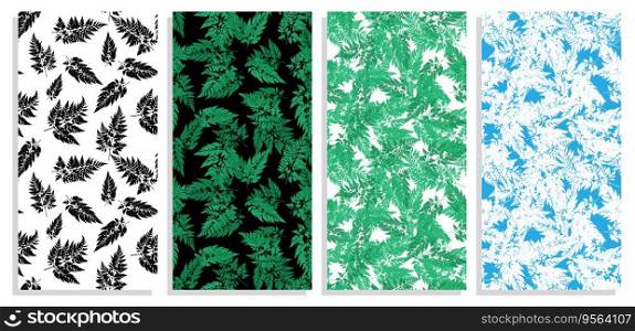 Set of vertical wild field grass parsley silhouettes flyers with meadow herbarium grass seamless patterns. Templates for invitation, banners, brochures print. Vector on black and white