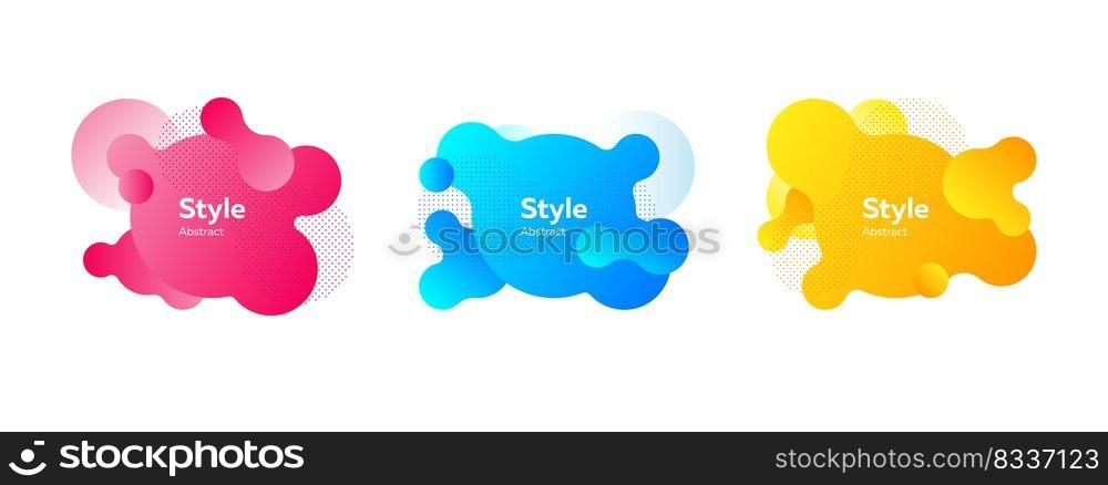 Set of vibrant liquid shapes for presentation. Dynamical colored forms. Gradient banners with flowing liquid shapes. Template for design of logo, flyer or presentation. Vector illustration