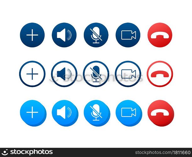 Set of Video call buttons. Web design.Video call buttons for mobile app design. Vector stock illustration. Set of Video call buttons. Web design.Video call buttons for mobile app design. Vector stock illustration.