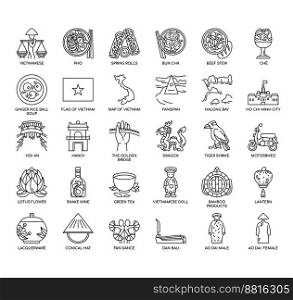 Set of Vietnam thin line icons for any web and app project.