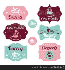Set of vintage bakery labels. Vintage frames with cupcakes