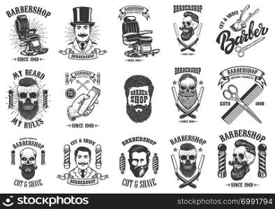 Set of vintage barber shop emblems, badges and design elements. for logo, label, sign. Vector illustration