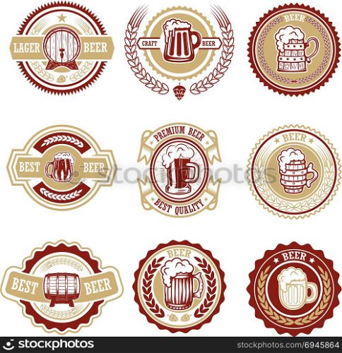 Set of vintage beer labels. Design elements for logo, label, emblem, sign, menu. Vector illustration