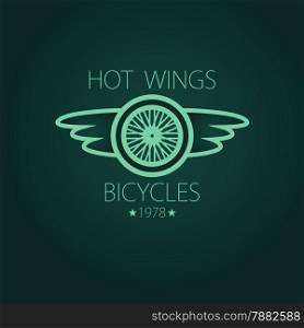 Set of vintage bike shop logos. cartoon logo on green chalk board.