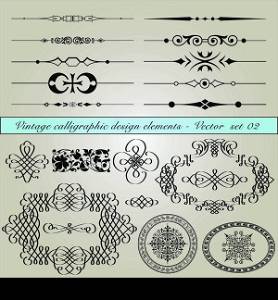 Set of vintage calligraphic design elements in editable vector file