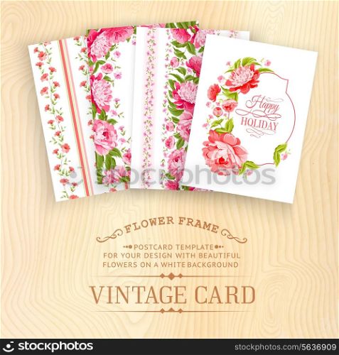 Set of Vintage card design with flowers and petals. Vector illustration.