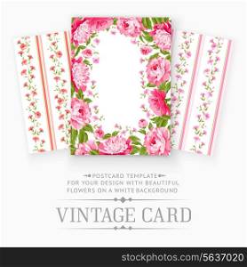 Set of Vintage card design with flowers and petals. Vector illustration.