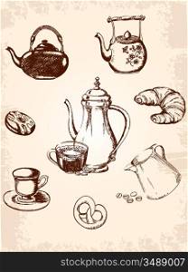 set of vintage coffee and tea icons