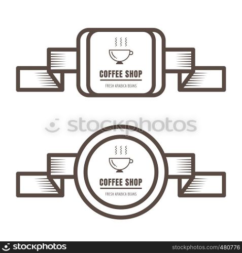 Set of vintage coffee badges and labels brown color on white background. Vector illustration