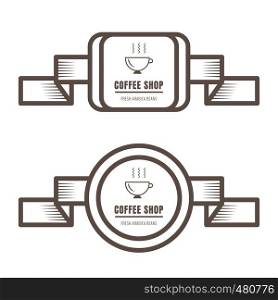 Set of vintage coffee badges and labels brown color on white background. Vector illustration