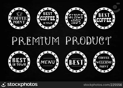 Set of vintage coffee  labels, hand drawn on blackboard, stock vector illustration,. Set of vintage coffee  labels, hand drawn,