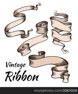 Set of vintage color ribbons with a hatching. Parchment scrolls. The object is separate from the background. Vector template for articles, banners, cards and your design.. Set of vintage color ribbons with a hatching. Parchment scrolls. The object is separate from the background. Vector template