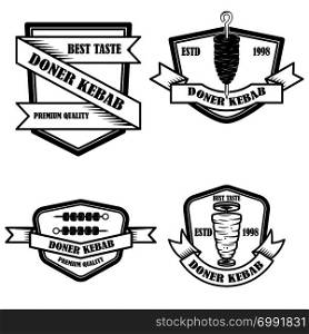 Set of vintage doner kebab labels. Design element for logo, label, emblem, sign, badge. Vector illustration