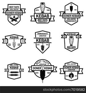 Set of vintage doner kebab labels. Design element for logo, label, emblem, sign, badge. Vector illustration