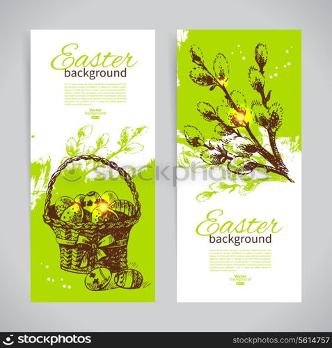 Set of vintage Easter banners with hand drawn sketch illustrations