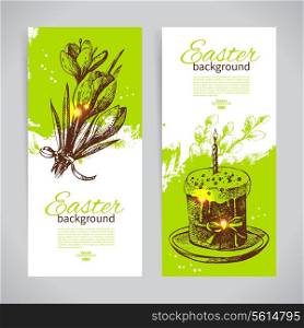 Set of vintage Easter banners with hand drawn sketch illustrations