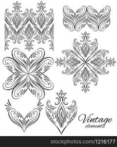 Set of vintage elements. Seamless borders, circular ornaments for your creativity. Set of vintage elements. Seamless borders, circular ornaments fo