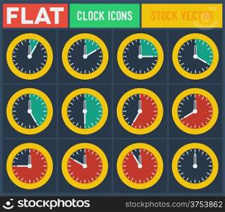 Set of vintage flat clocks with 5 minutes gradation