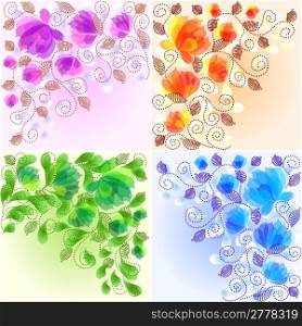 Set of vintage floral backgrounds in different colors