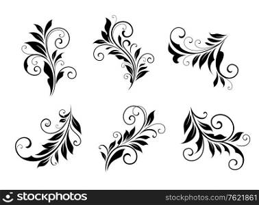 Set of vintage floral elements isolated on white