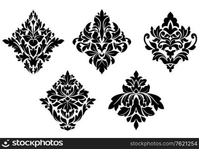 Set of vintage floral patterns and embellishments isolated on white background