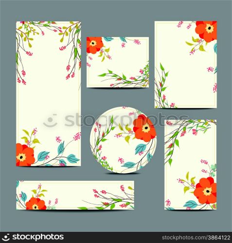 Set of vintage floral wedding invitation cards