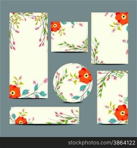 Set of vintage floral wedding invitation cards