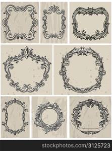 Set of vintage frames and design elements
