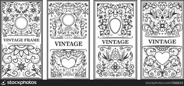 Set of vintage frames. Design elements for poster, emblem, sign, card. Vector illustration