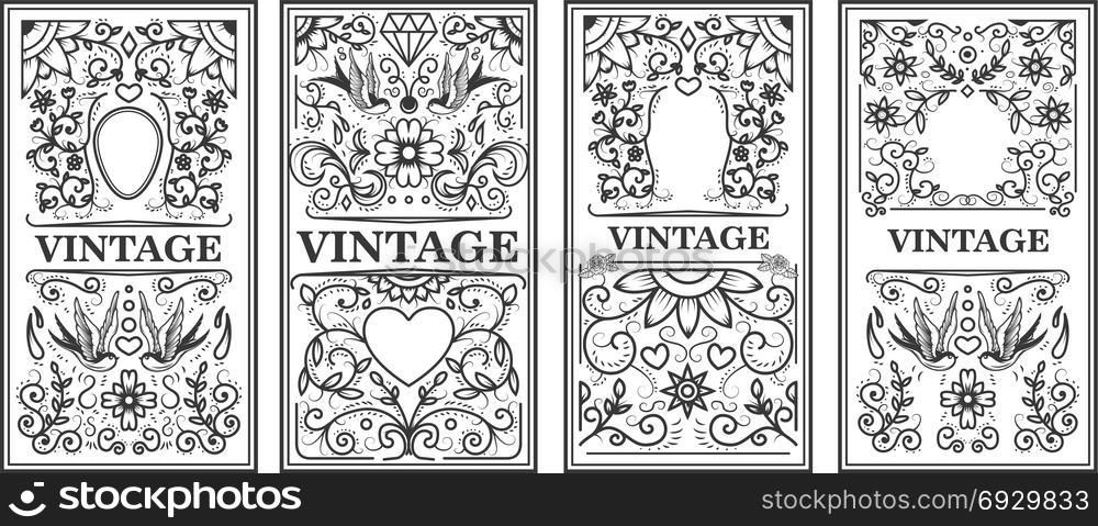 Set of vintage frames. Design elements for poster, emblem, sign, card. Vector illustration