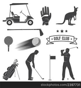 Set of vintage golf elements and equipment. Vector illustration.. Set of vintage golf elements and equipment.