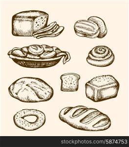 Set of vintage hand drawn bakery, vector illustration