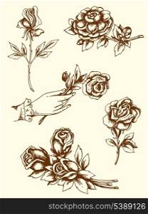 Set of vintage hand drawn flowers