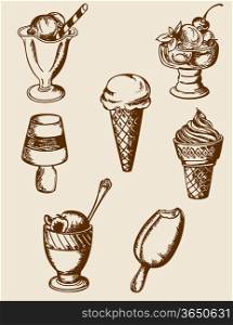 Set of vintage hand drawn ice cream