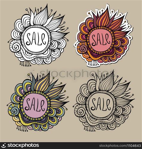 Set of vintage hand drawn nature floral vector labels from your messages. Set of Sale Nature vector Labels