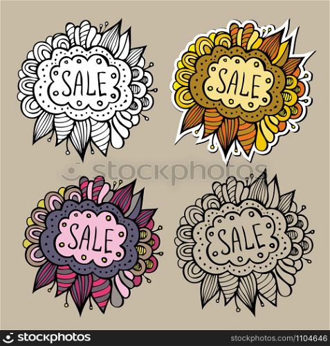 Set of vintage hand drawn nature floral vector labels from your messages. Set of Sale Nature vector Labels