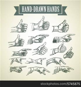 Set of vintage hand-painted hands. Vector illustration EPS10