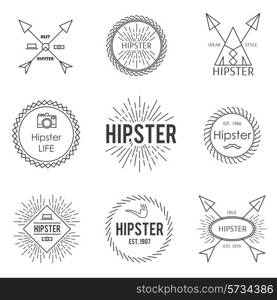 Set of vintage hipster badge label emblem in outline style