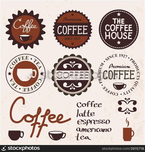 set of vintage labels and coffee items