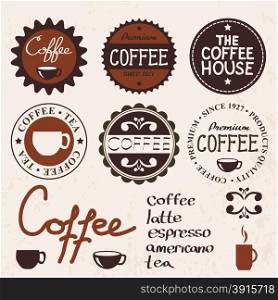 set of vintage labels and coffee items